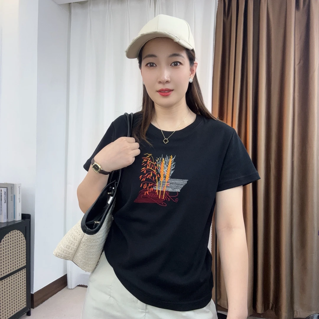 U.Ni【丰收】夏季正肩圆领宽松棉T恤短袖