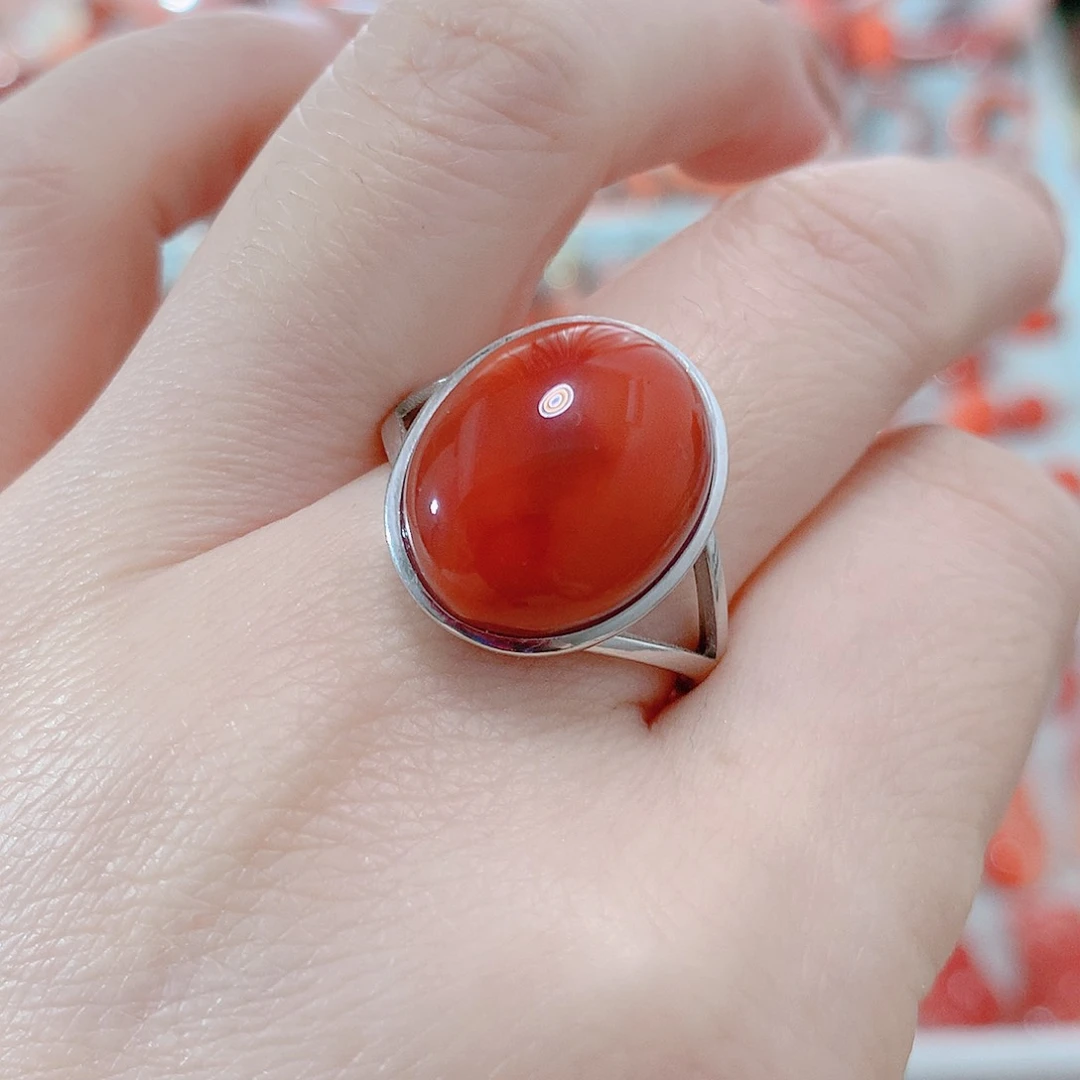 南红玛瑙戒指银S925镶嵌