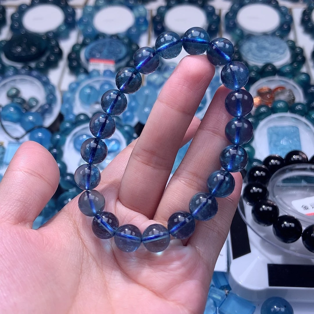 未镶嵌手串海蓝宝石9.7mm魔鬼蓝2000元叠拍20件
