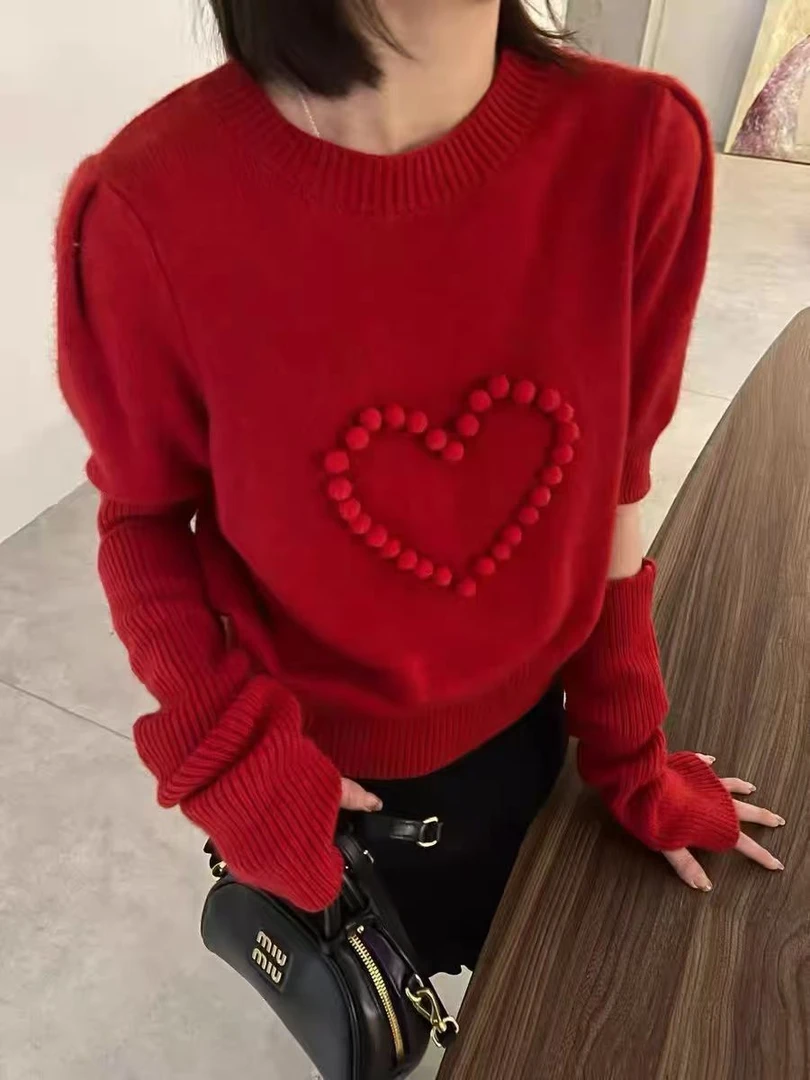 短袖宽松衫上衣ins常规厚款毛针织衫针织衫时尚秋冬红色