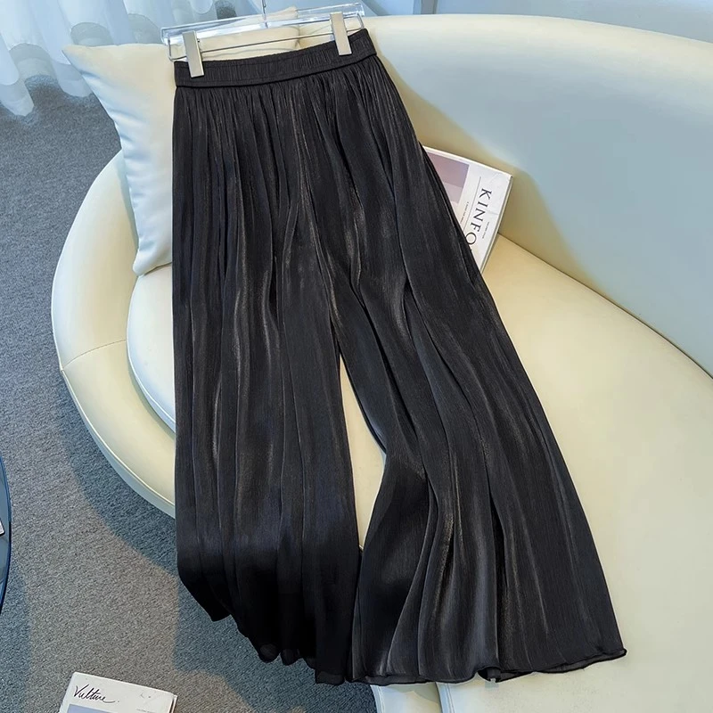 拉夏贝尔休闲显瘦阔腿裤女夏季2025八分裤薄款垂坠感九分直筒裙裤
