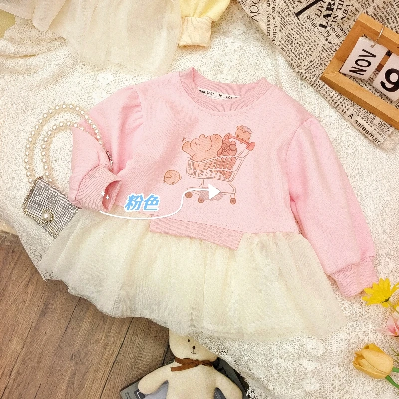 J春上新儿童拼纱卫衣春秋新款洋气公主小女孩韩版时尚可爱拼接C17