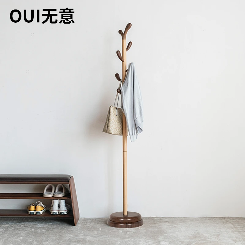 无意实木卧室挂衣架子家用落地式衣帽架主卧衣架儿童房立式衣服架