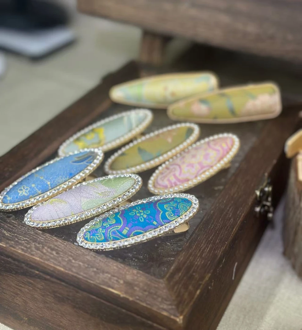 豆豆夹 宋锦纯手工饰品高雅简约古风有气质 【一对装】