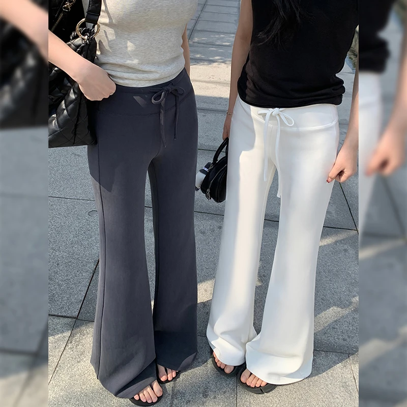 黑色微喇女2025年新款秋冬季灰色糯米阔腿裤高腰垂坠感显高喇叭裤