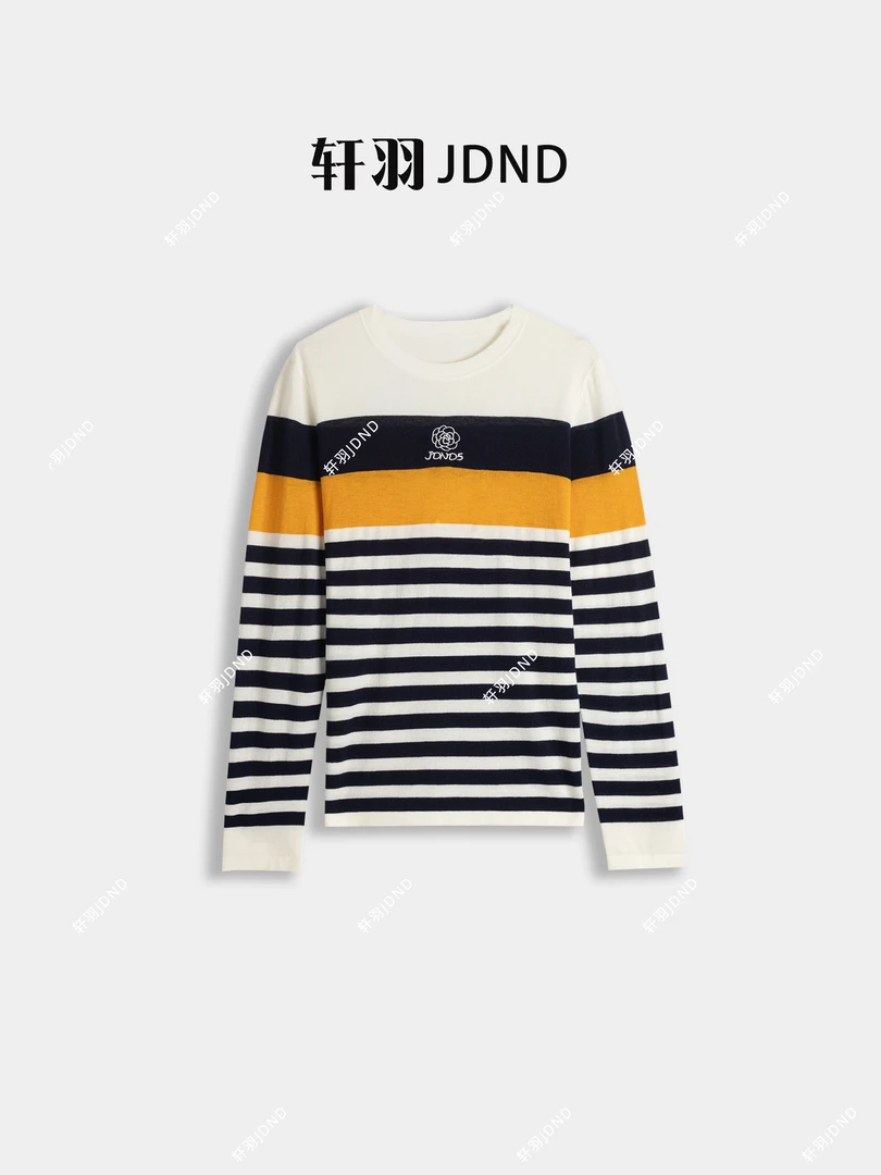 JDND轩羽【撞色条纹】加厚羊毛低领减龄条纹针织毛衣XY25745