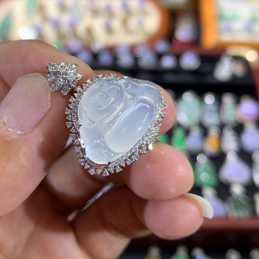 翡翠18K金镶嵌吊坠(不含链)