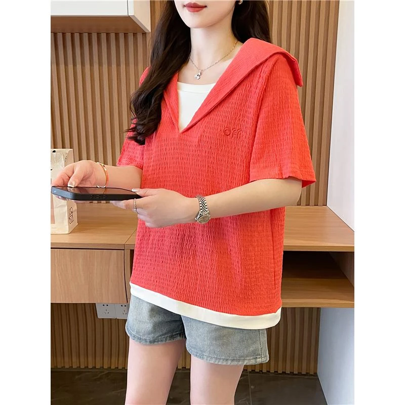 短款体恤小个子上衣学生正肩显领初高中夏季海军新爆短袖女瘦T恤