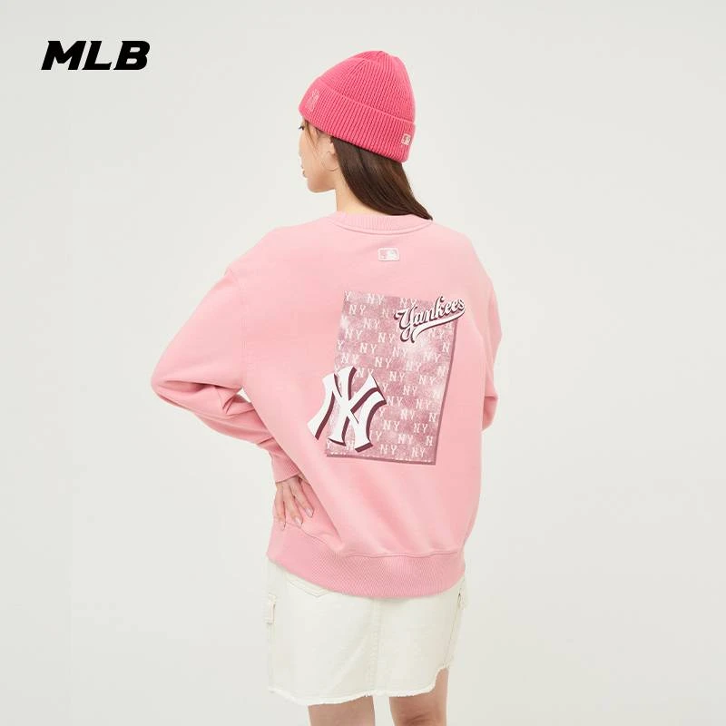 MLB 情侣复古仿牛仔波普老花圆领运动宽松卫衣春夏3AMTM1544