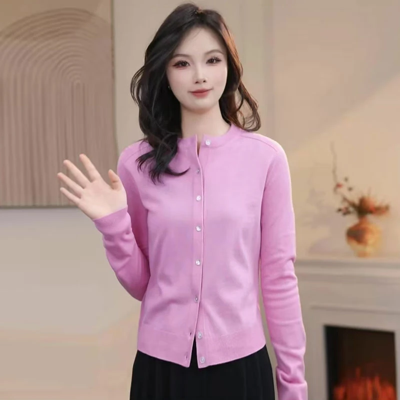 【商场同款】春秋百搭休闲简约圆领修身长袖针织开衫袁衣都舍548022