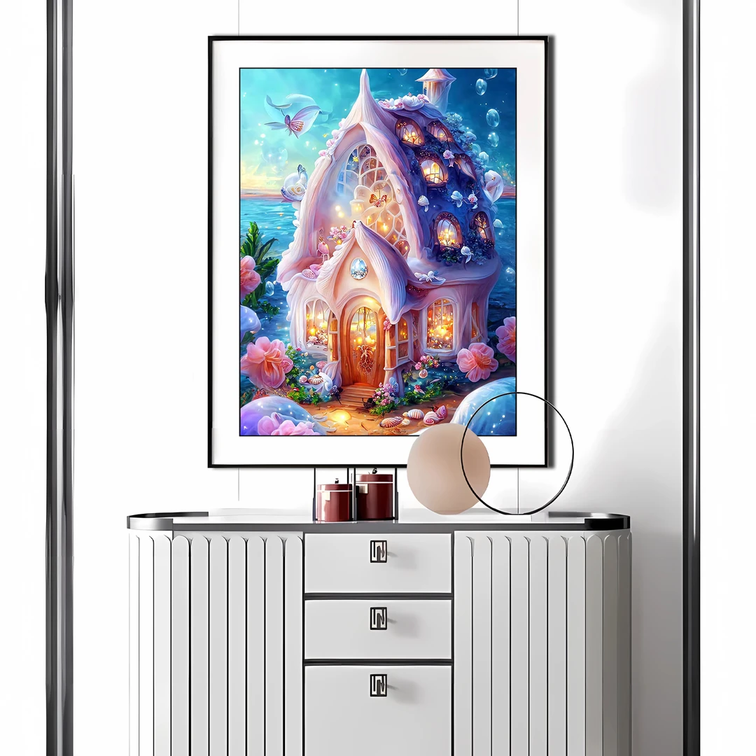 【新疆长绒棉双纱棉】5616紫色小屋十字绣小格38x51厘米满绣35色