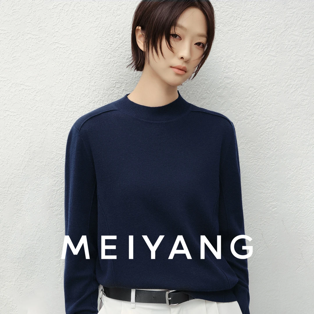 A美洋MEIYANG 线雕针织衫【商场同款】绵羊毛混纺圆领百搭上衣-周一