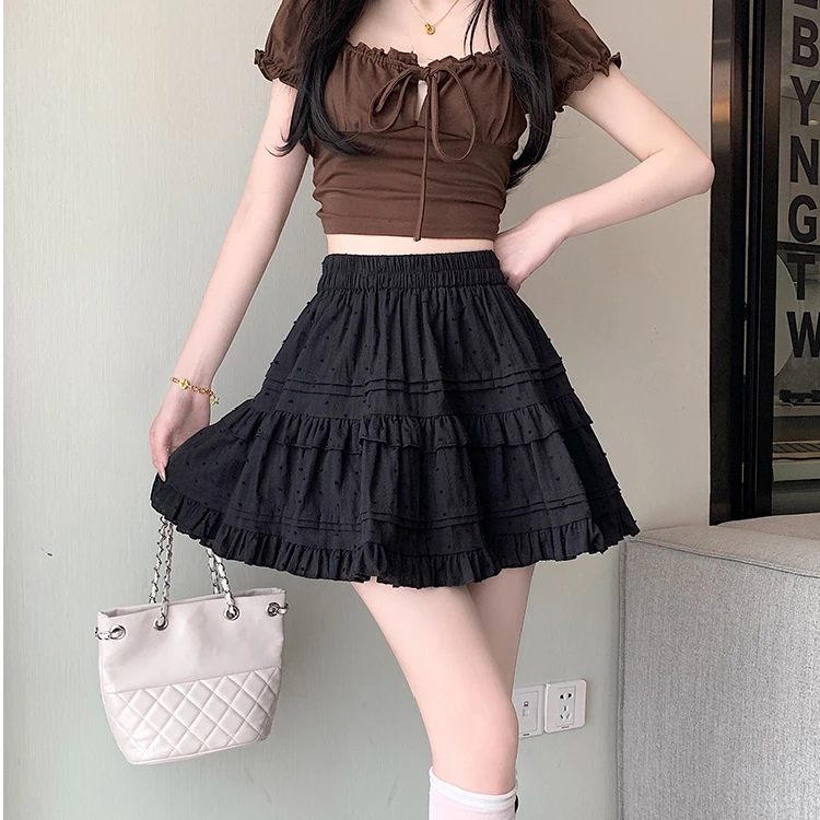 芭蕾风白色蓬蓬蛋糕裙女夏季新款辣妹a字裙子高腰显瘦短款半身裙