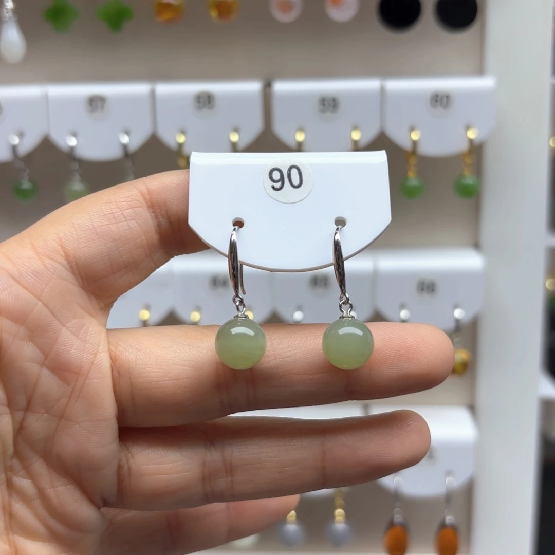 和田玉银S925镶嵌耳饰