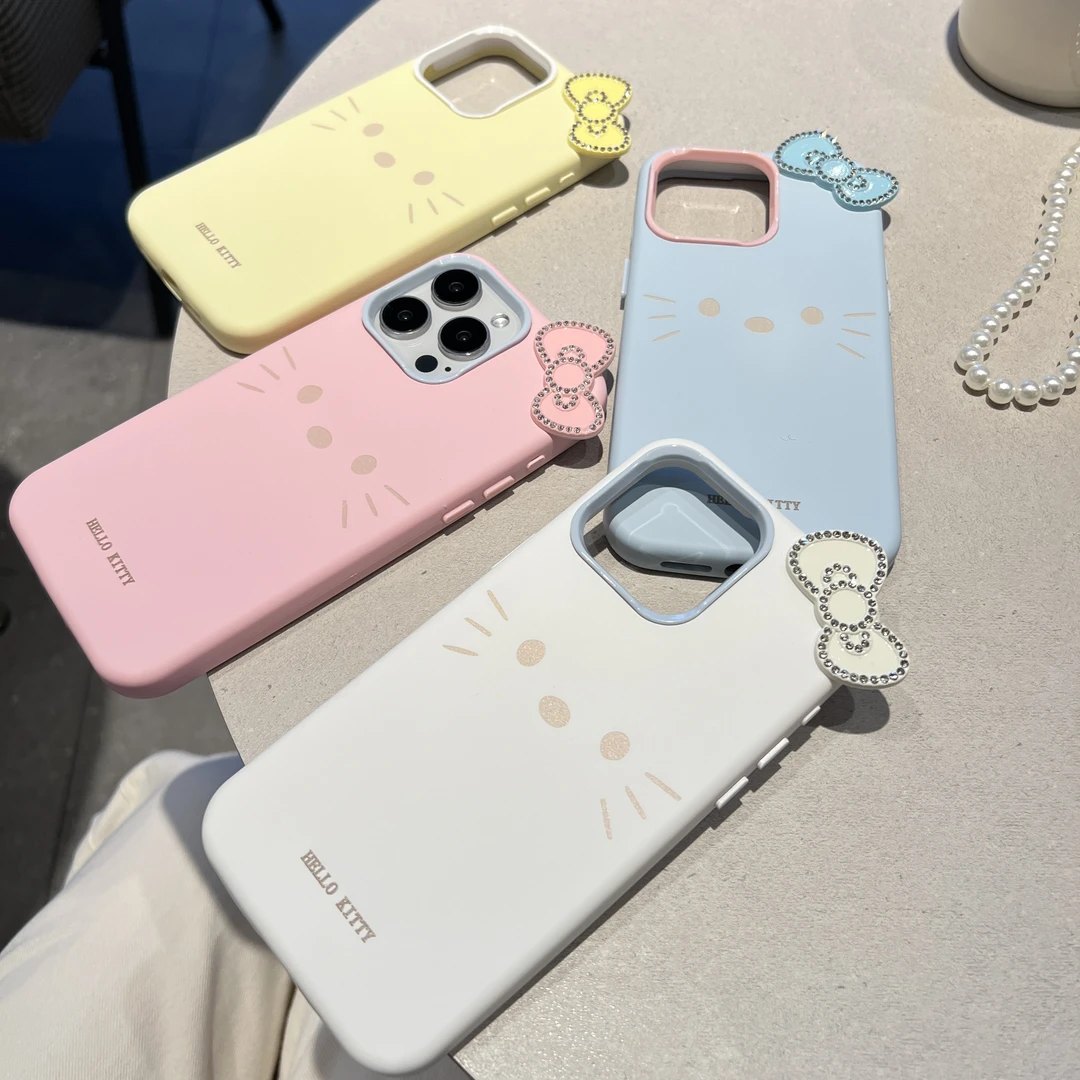 立体kt猫蝴蝶结适用苹果Iphone16promax手机壳防摔液态硅胶材质15