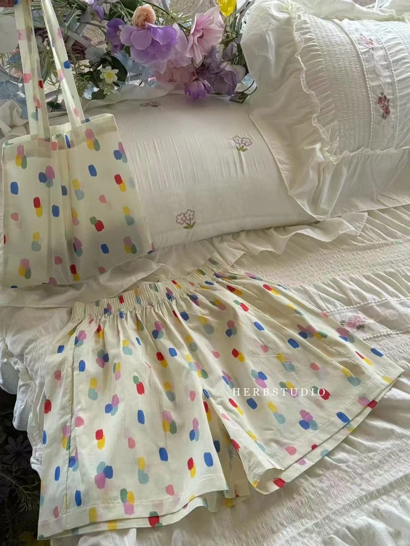 KK118彩色大波点家居裤短裤