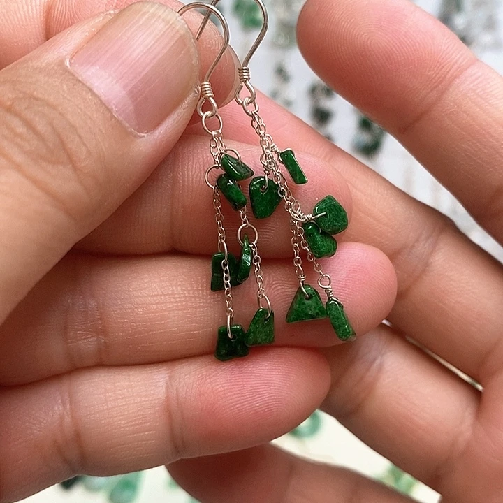 翡翠银S925镶嵌耳饰天然翡翠13号