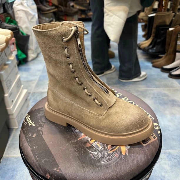 福利款女款马丁靴二棉卡其色秋冬复古做旧微瑕