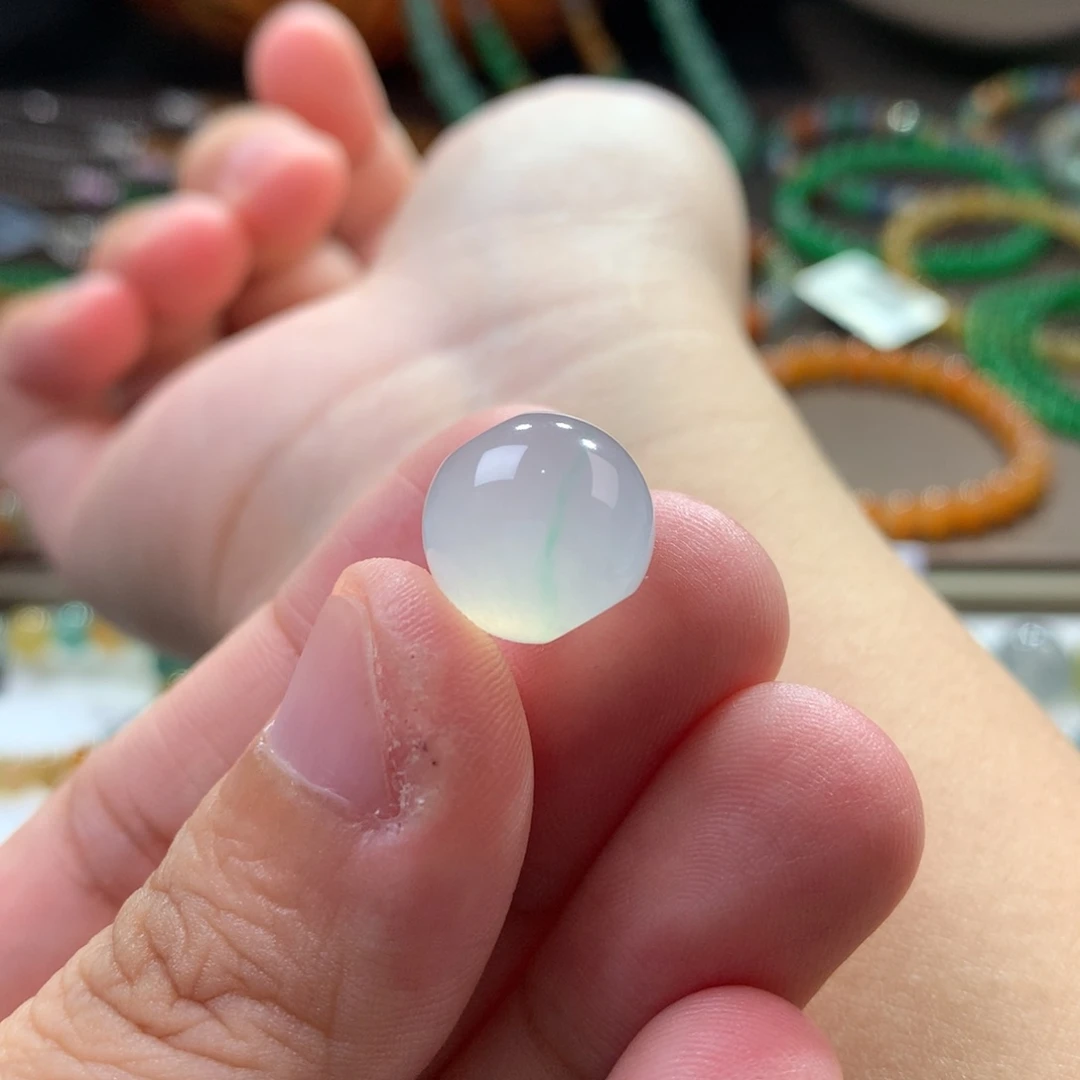 未镶嵌手链翡翠白冰飘金丝绿苹果珠 12.9x11.7