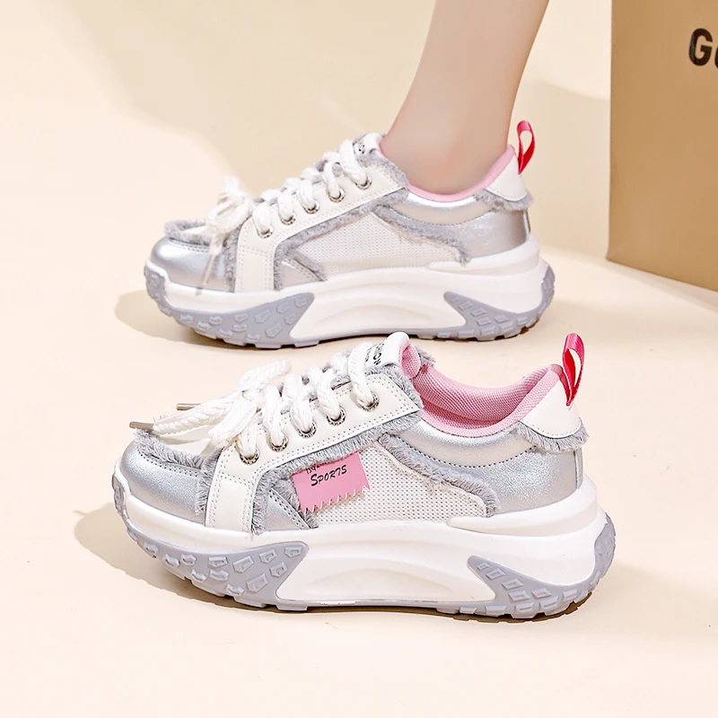 老爹鞋女2024夏季新款透气网面厚底增高ins韩版百搭休闲鞋