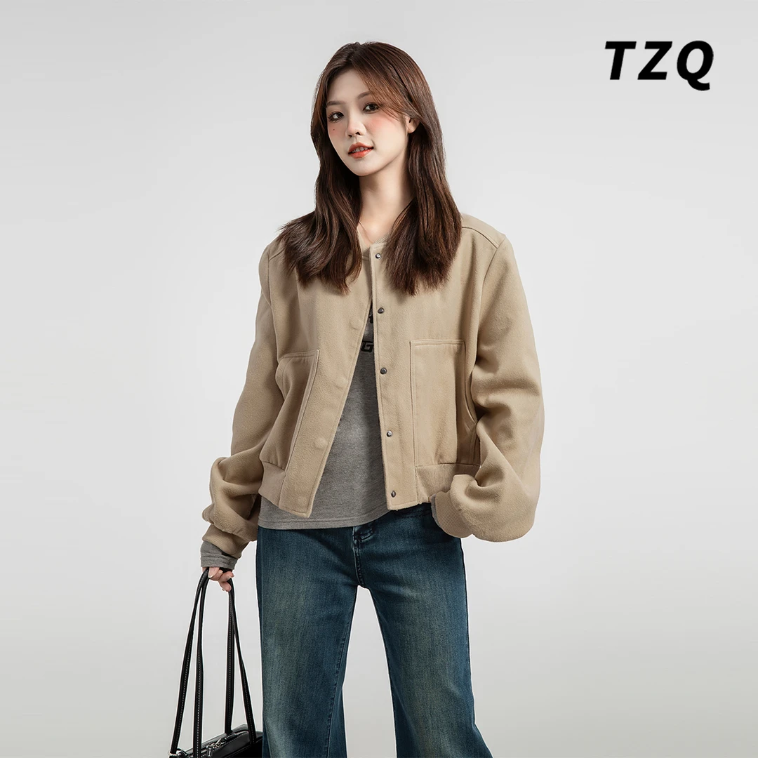 秋季新款甜酷灰色短外套女纽扣休闲棒球服宽松短款夹克上衣TZQ906