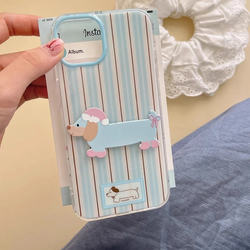 条纹腊肠狗苹果16手机壳vivox200华为iqooneo9小米opporeno13荣耀