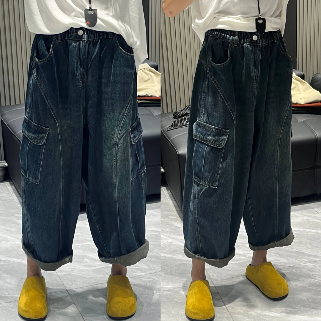 （老三）韩版大口袋做旧水洗牛仔裤秋季直筒潮流老爹裤通勤风百搭