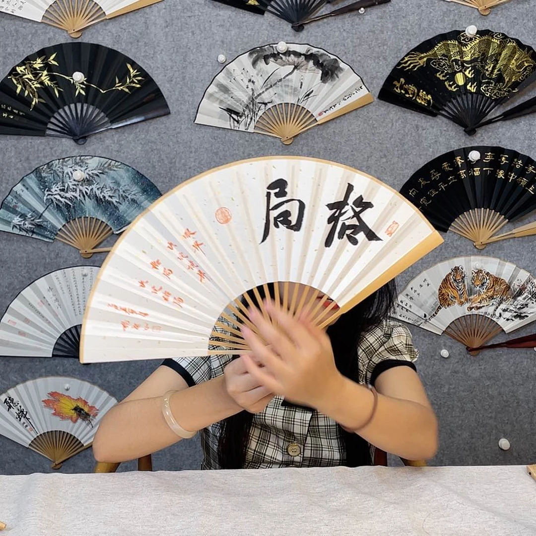 国画8寸水磨玉竹-纯手绘-文玩扇骨（默认粘好）格局