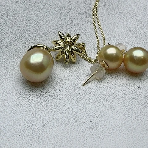 海水珍珠套装银S925镶嵌豆*儿