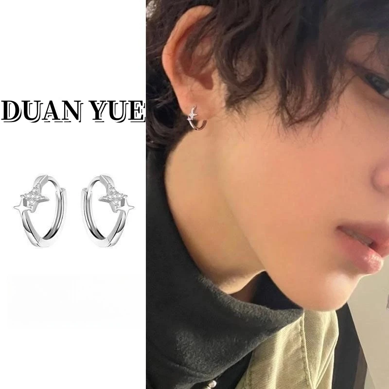 钛钢锆石耳饰 小众十字芒星耳圈高级感气质耳扣冷淡风百搭耳饰