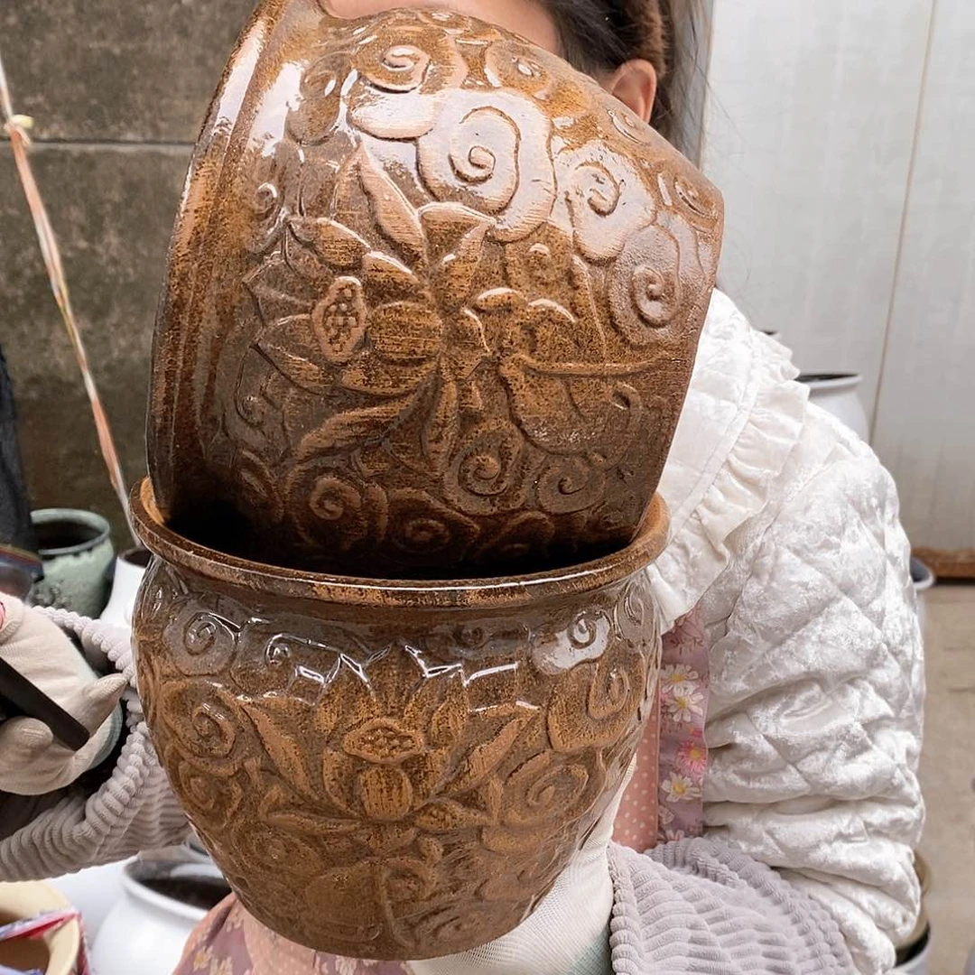 紫砂花盆瑕疵口20高16