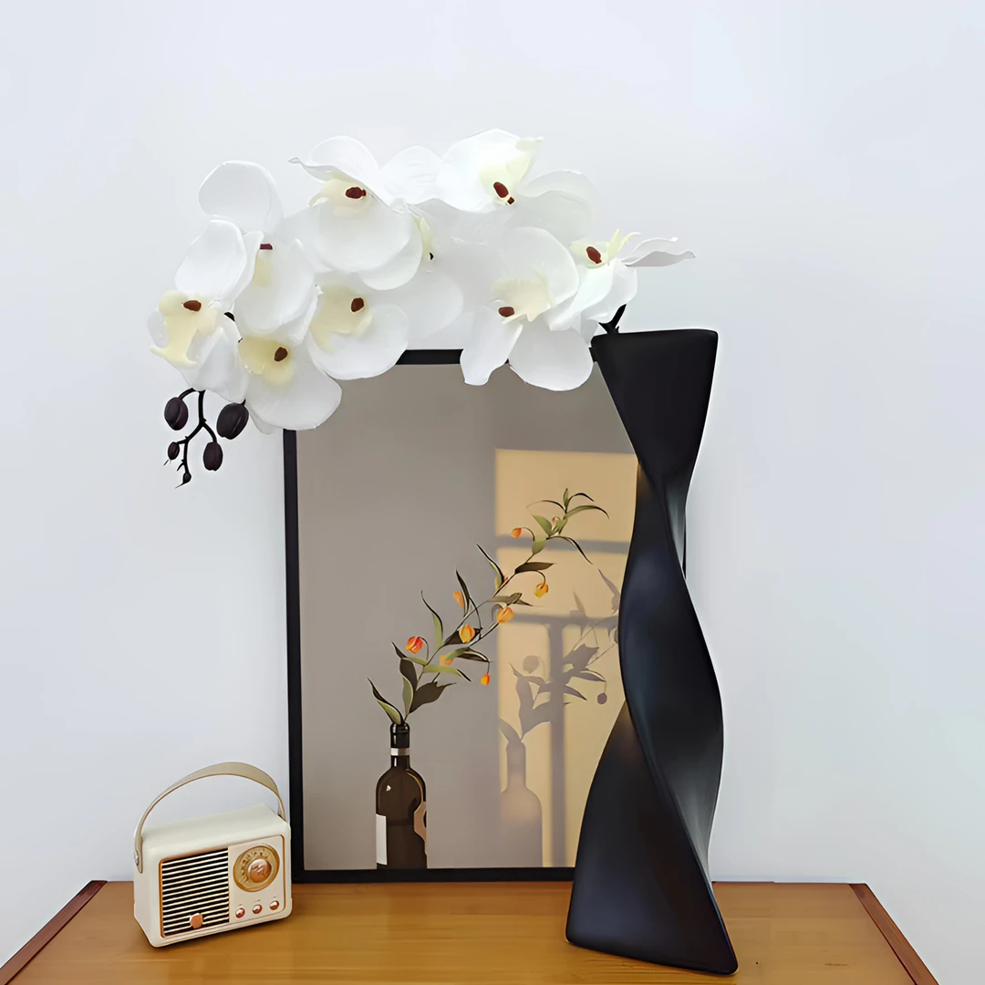 北欧ins风黑白旋转陶瓷花瓶花器民宿客厅酒店玄关电视柜桌面装饰