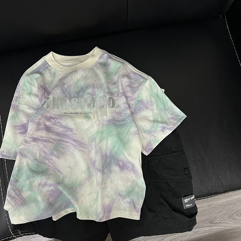 纯棉童装男童短袖t恤夏季新款扎染儿童宝宝半袖上衣中大童