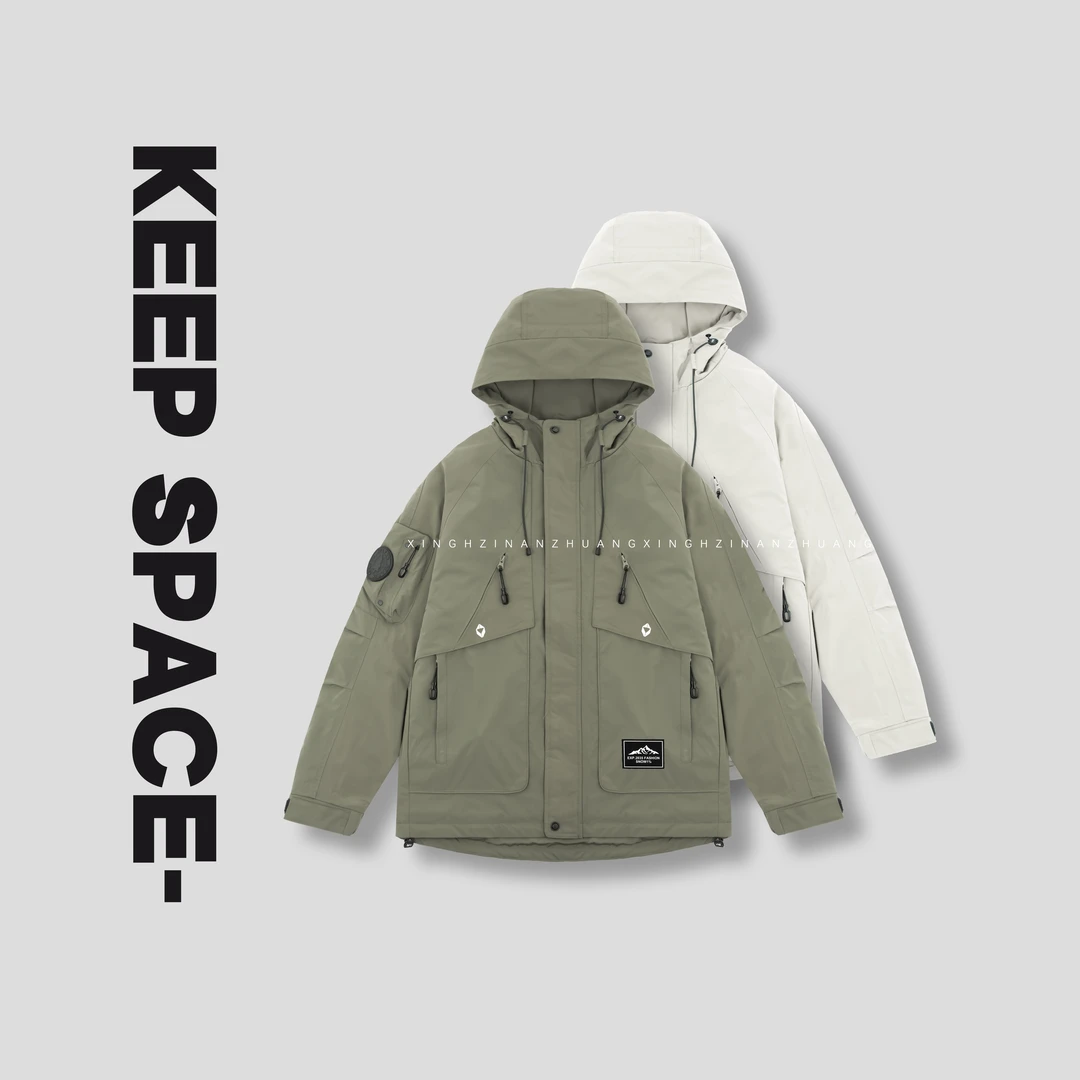 【清仓特惠】新款防风保暖加棉连帽冲锋衣棉服休闲外套24411#0005