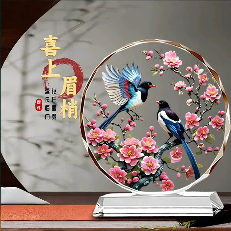 喜上眉梢水晶摆件玄关客厅入户家居装饰店铺送礼办公室玄关摆件