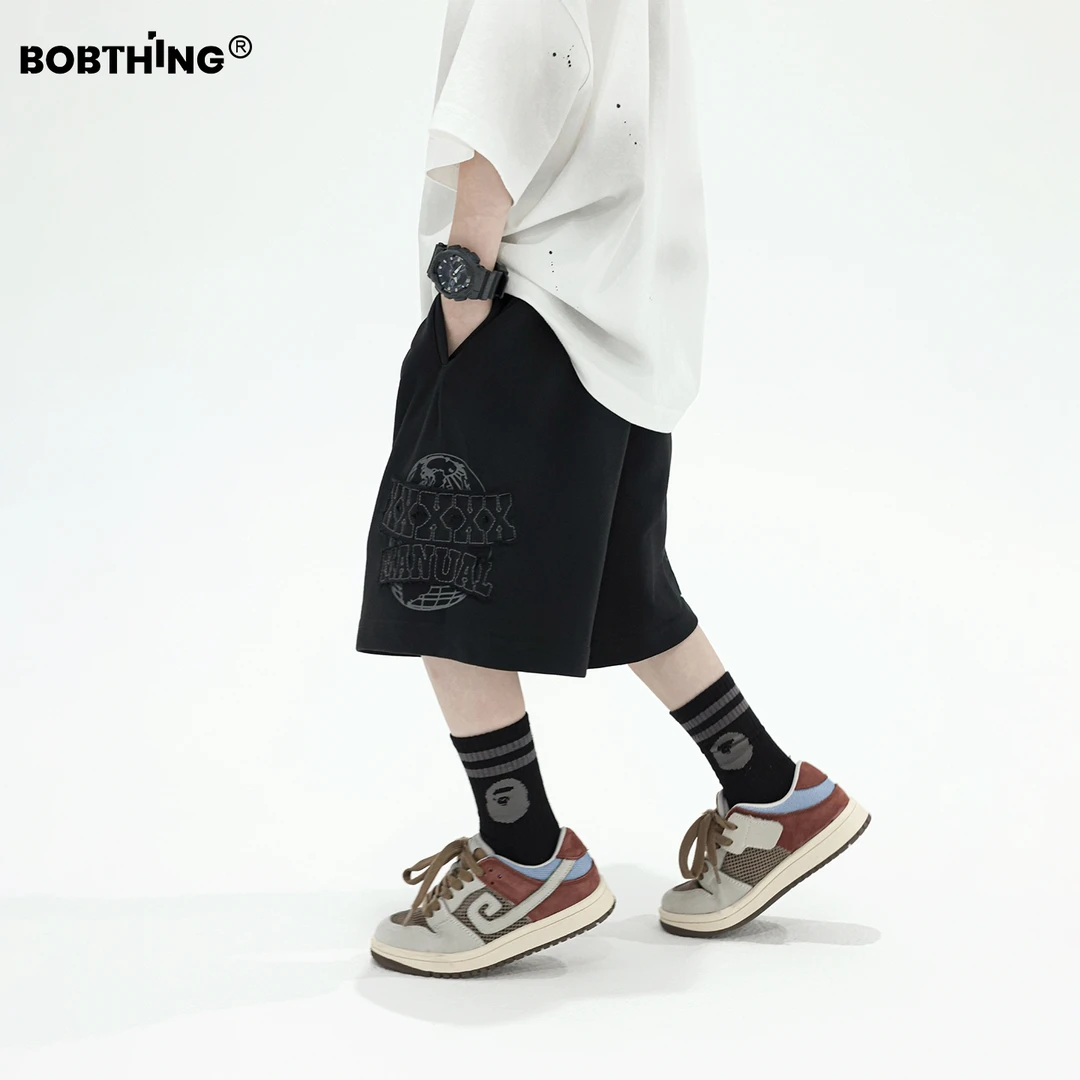 儿童侧地球字母针织中裤男童夏季运动短裤百搭黑色卫裤五分裤子潮