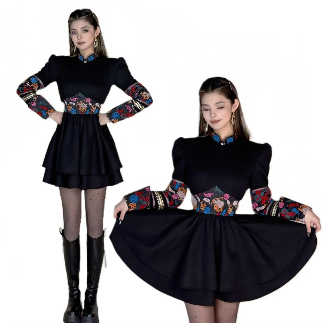 【大树蒙古袍】DS029蒙古在逃公主民族风设计款长袖打底百褶裙