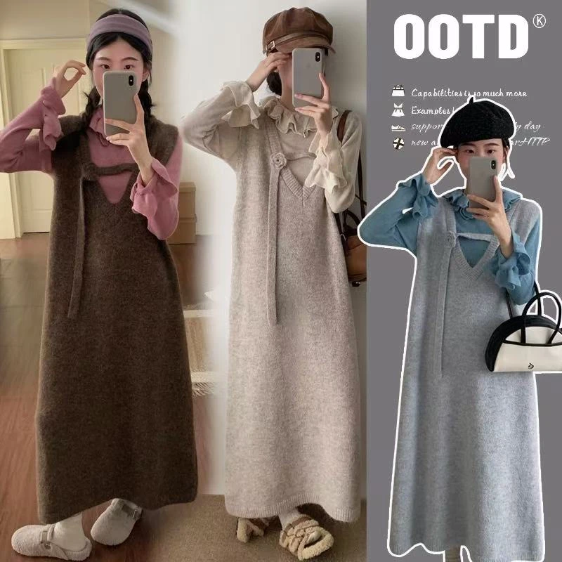 孕妇装秋套装时尚毛衣连衣裙两件套2025新款潮妈孕期穿搭秋冬裙子