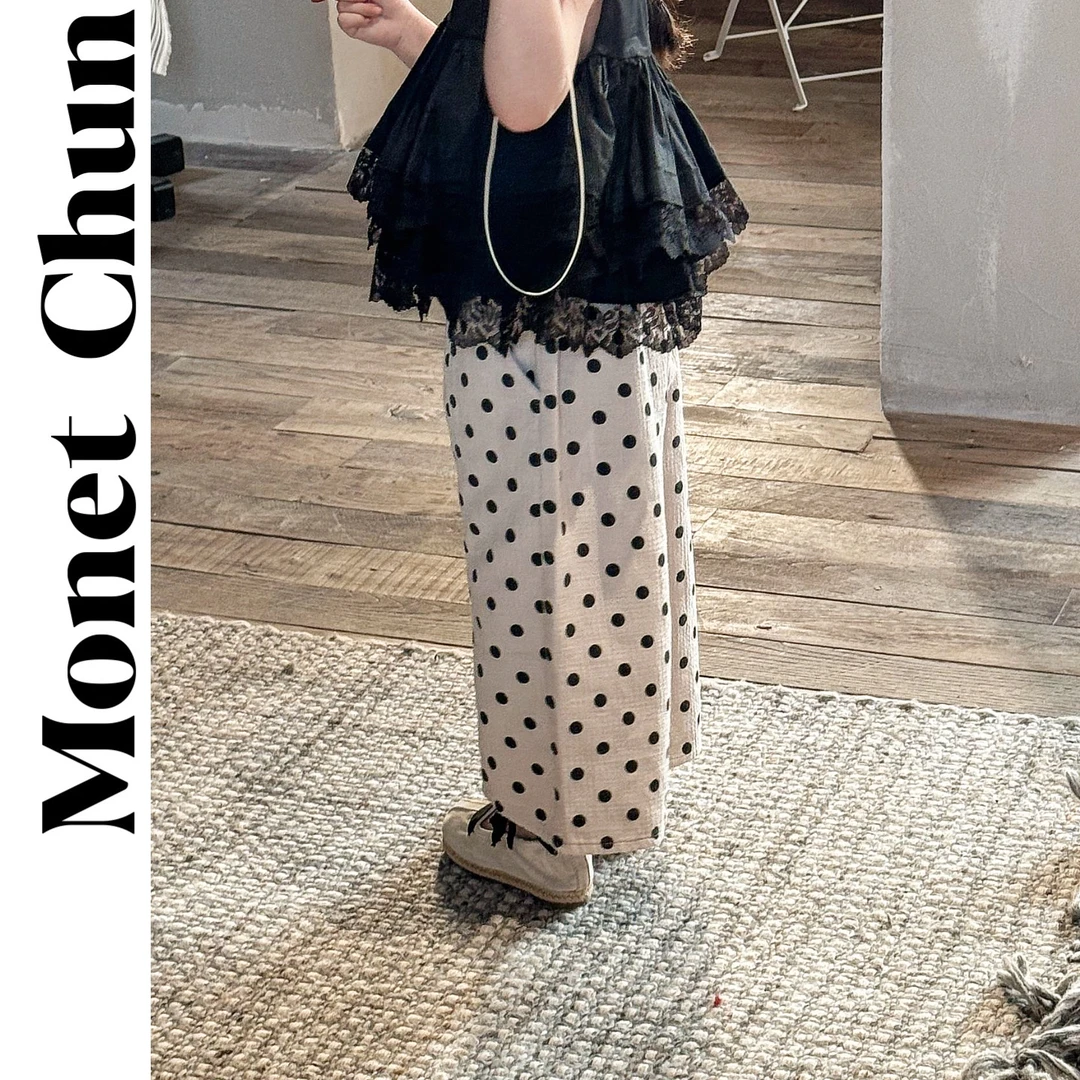 Monet Chun-2025春季新品韩版可爱九分裤设计感波点直筒裤 85057