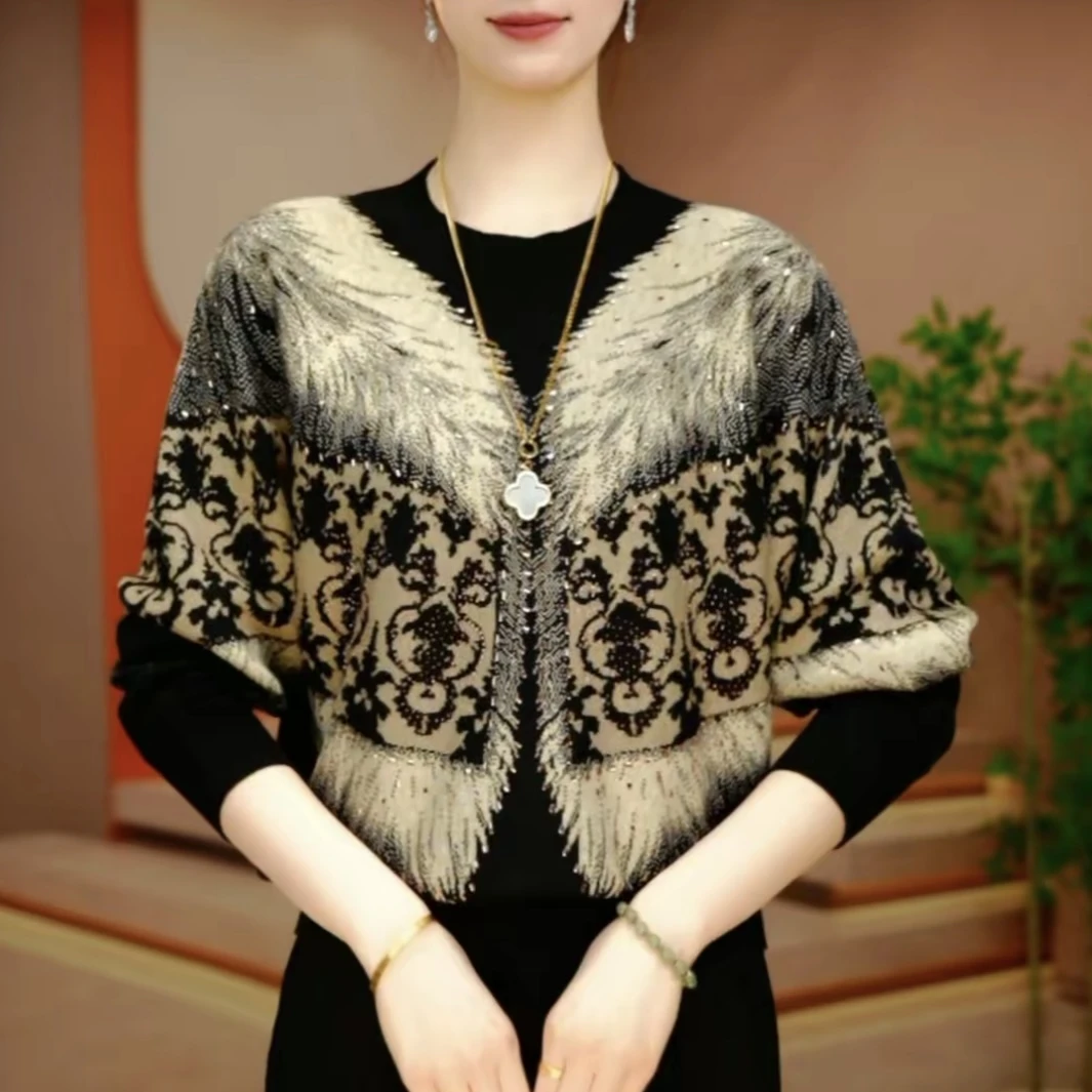 中老年潮款气质宽松百搭洋气女士休闲新款内搭针织衫秋冬豹纹毛衣