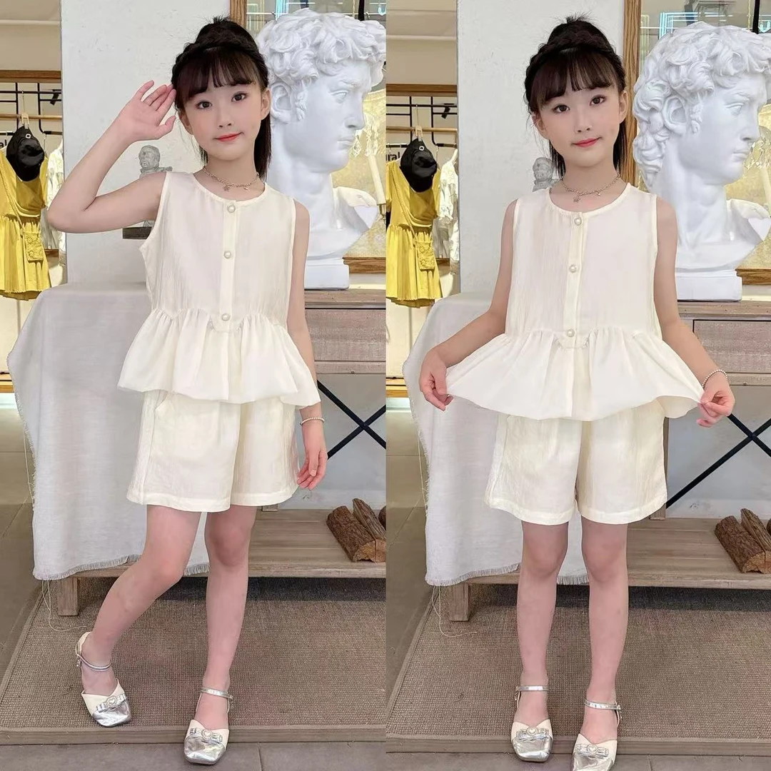 女童套装夏装2025新款洋气娃娃衫短袖中大儿童夏季薄款短裤两件套