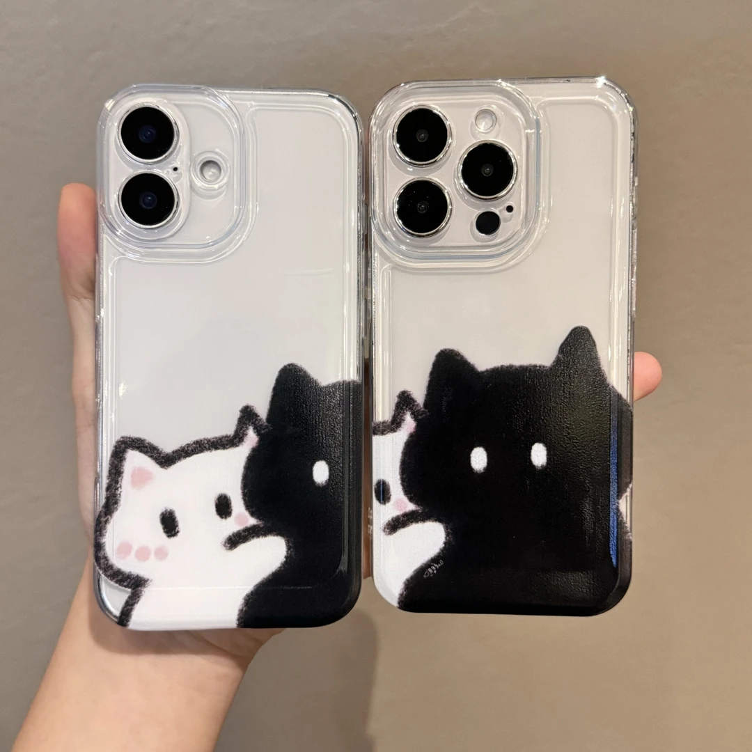 抱抱黑猫情侣适用苹果16promax手机壳15太空壳小米华为14/13