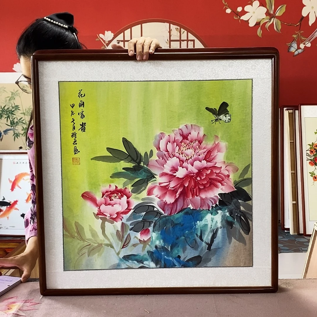 国画手写手绘带框包邮62✖️62国画作品