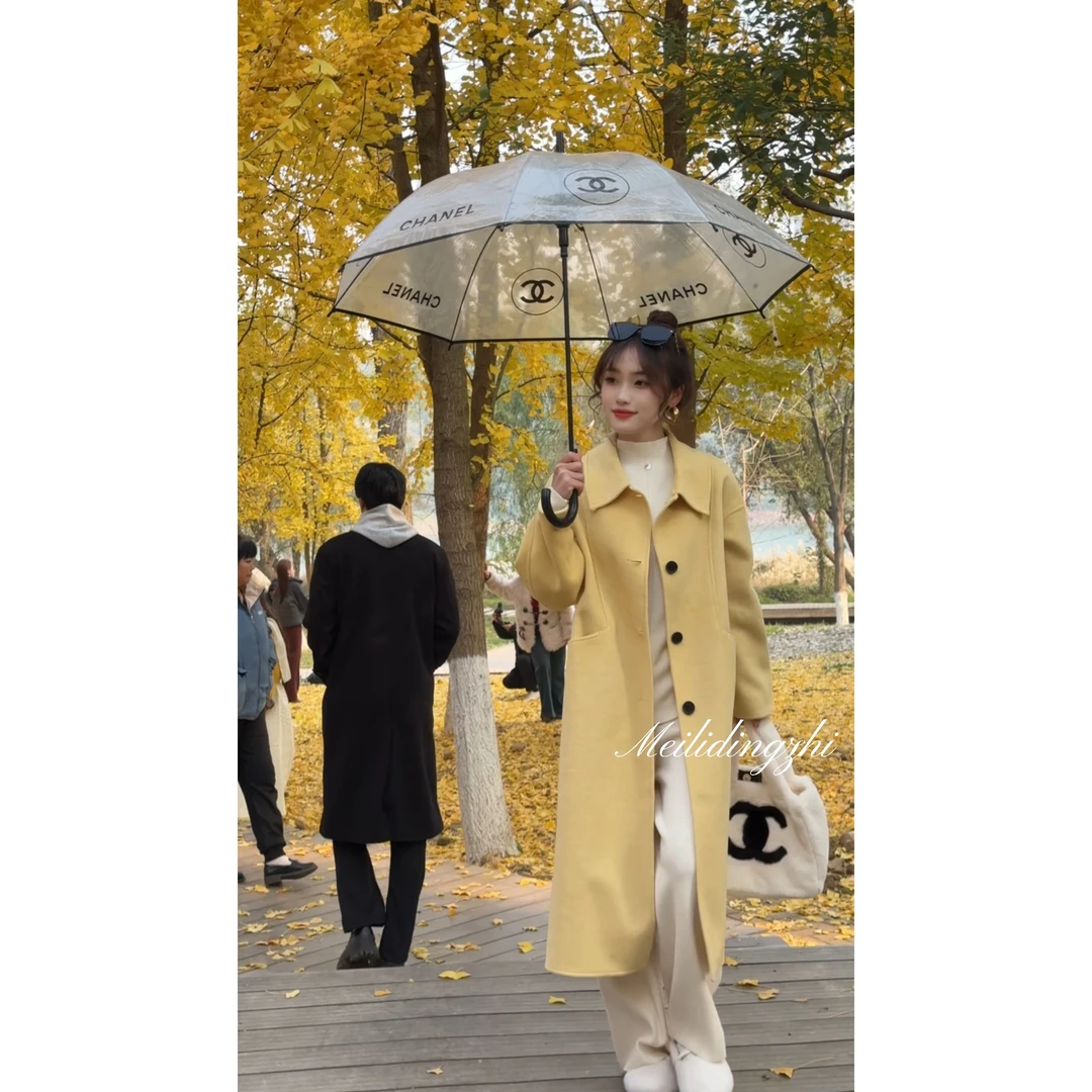 爆款娃娃领双面毛呢大衣女2025秋冬新款韩版加厚中长款呢外套