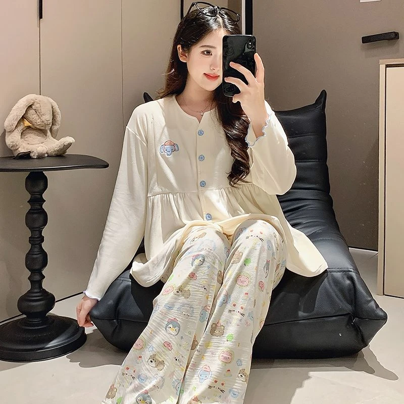 中厚款秋冬月子服产后孕妇睡衣哺乳磨毛家居服加厚喂奶