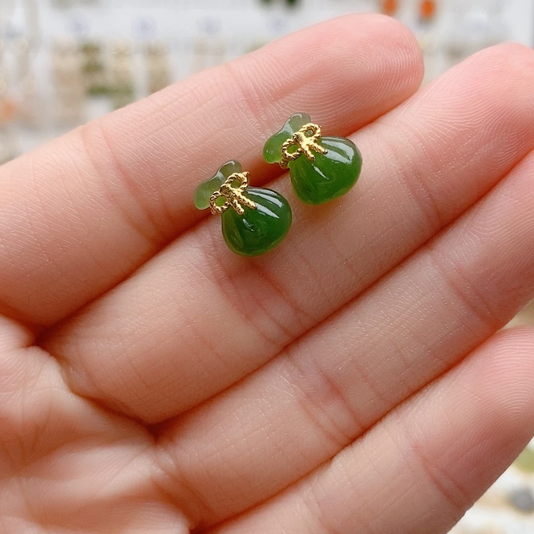 和田玉银S925镶嵌耳饰