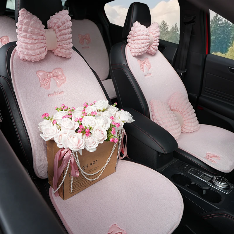 夏雷顿毛绒可爱蝴蝶结冬季通用保暖垫女士汽车坐垫座椅座垫满天星
