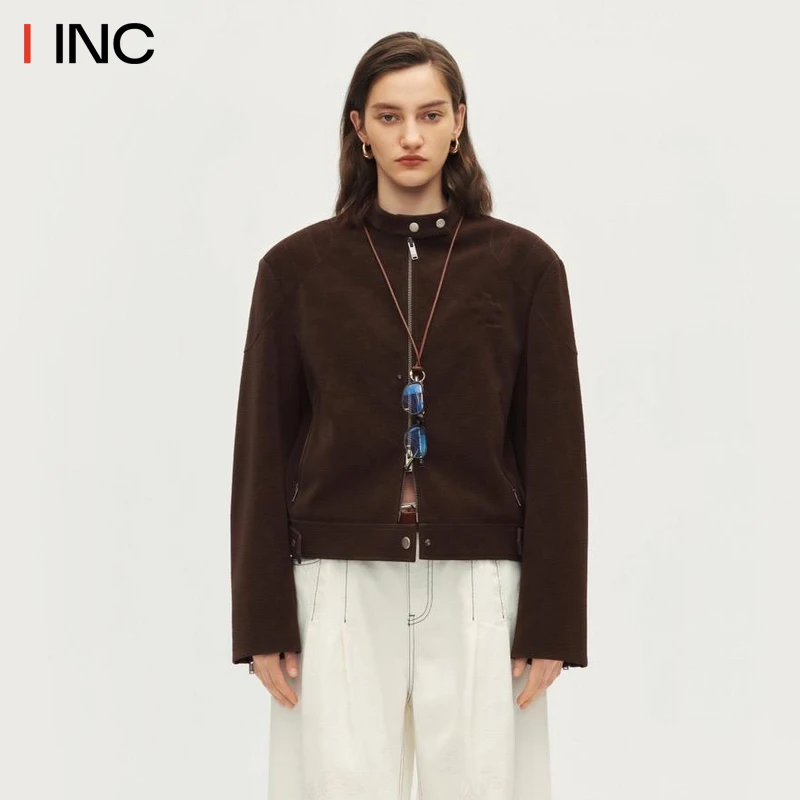 AVVENN 简约复古小立领夹克短外套女25PF秋季新款机车风衣IINC