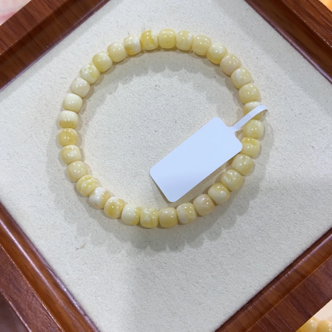 手链蜜蜡未镶嵌6.5m瓷白花老型单圈