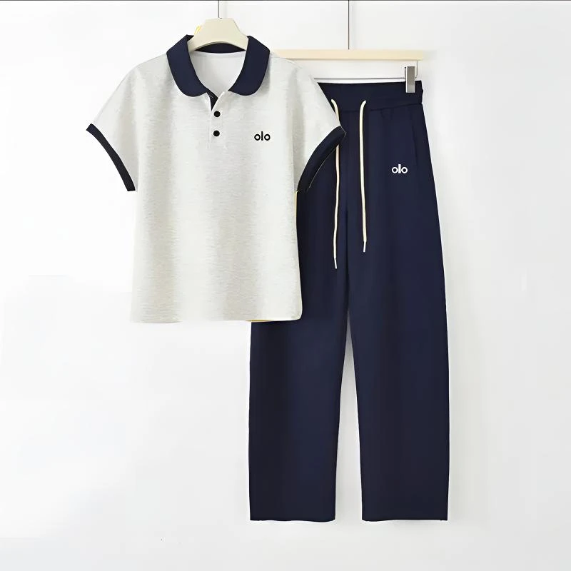 [品牌女装折扣]A239新款POLO小翻领短袖+长裤套装时尚休闲两件套